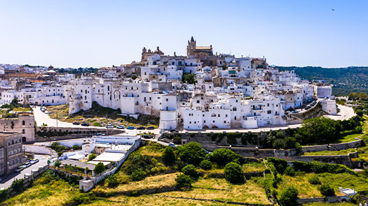 Aerial view of the hilltop town of Ostuni, Italy 
