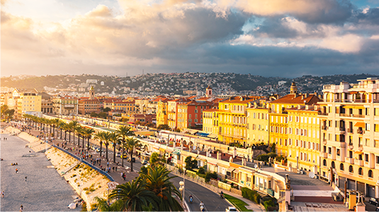 Nice seaside promenade at sunset.