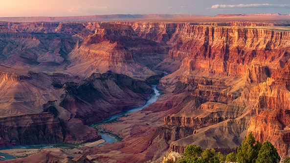 Sunset overlooking the Colorado River deep in the Grand Canyon