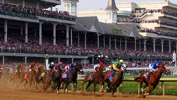 Horse racing on a race track in Louisville, Kentucky