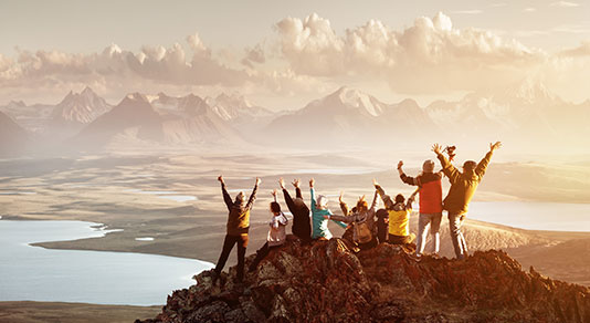 Group of friends on a mountain top