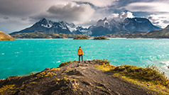 Man staring at mountains