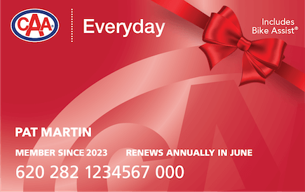 CAA Everyday Membership Card with red bow.