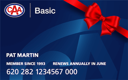 Blue CAA Basic Membership Card with red bow.