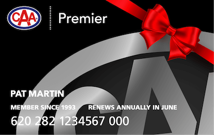 Black CAA Premier Membership Card with red bow.