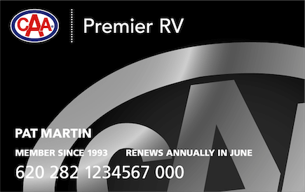 Black CAA Premier RV Membership card