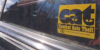 CAT - Combat Auto Theft logo on car window